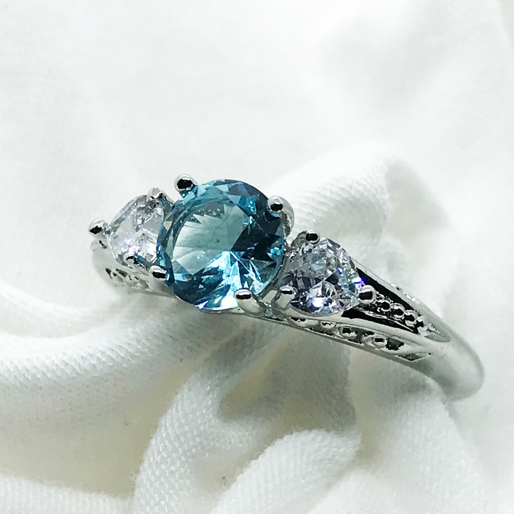 Gorgeous Sea Blue CZ Sterling Cocktail Ring